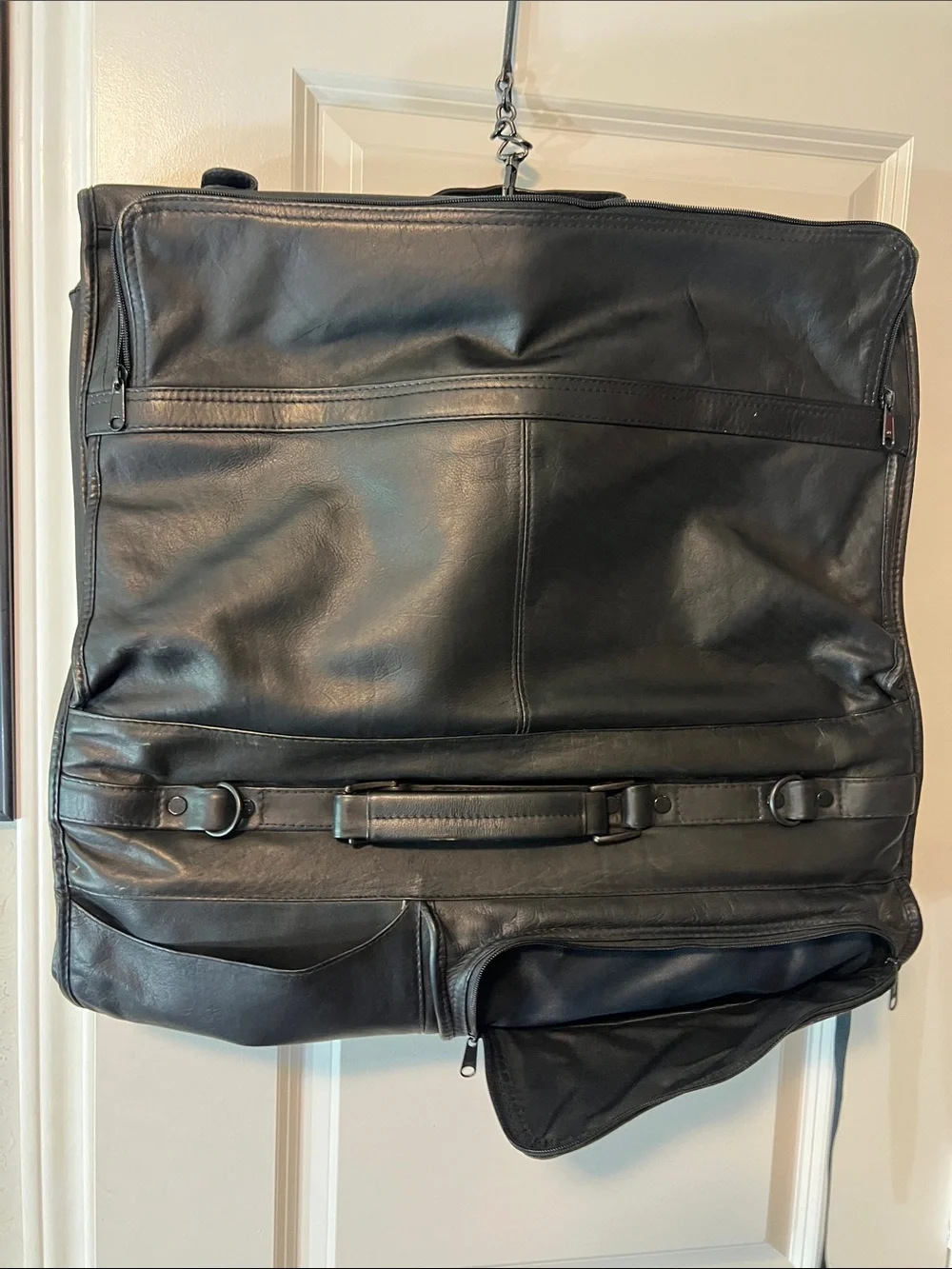 Black Leather Garment Travel Bag - Men